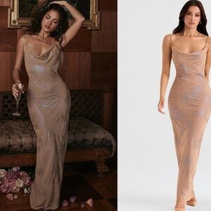 House of CB 'Gabrielle' Shimmer Cafe Au Lait Maxi Dress Size XS